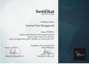 Lomba Menulis Puisi Tingkat Nasional (7 Oktober – November 2017) Peserta a.n. Nurina Putri Manggiasih